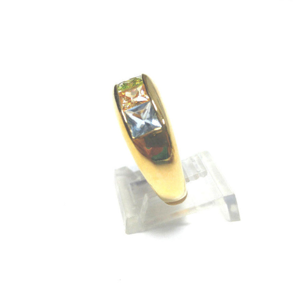 Women's Gold Rainbow CZ Ring Multicolored Stones - Picture 3 of 8